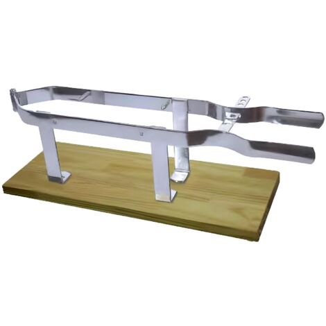 Support à jambon en acier inoxydable/bois coloris naturel - Longueur 45 x Profondeur 18 x Hauteur 3 cm (1/3)