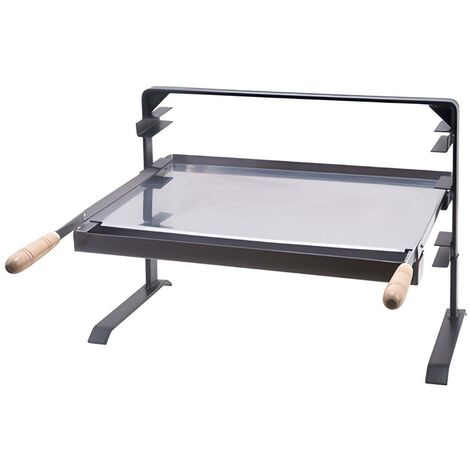 Support barbecue inox gris avec grille et récupérateur de graisse – Dimensions 80 x 43 x 42 cm – Poignées pliantes en bois – Visiodirect (1/2)