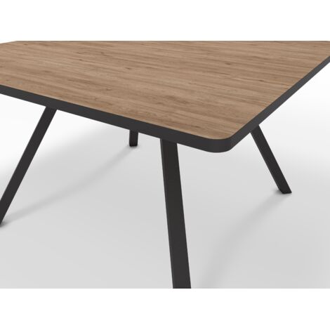 Pegane – Table de salle à manger carrée en mélamine naturel – Pieds en métal laqué noir – Dimensions 136 x 136 x 77 cm – Design élégant et résistant (1/4)
