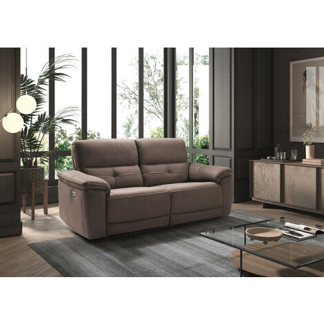 Canapé de 3 places 2 relax électriques en tissu New Nobuck couleur Gris foncé - Longueur 202 x Profondeur 92 x Hauteur 98 cm (1/2)