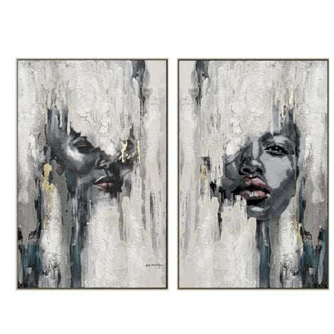 Ensemble 2 tableaux peinture à l'huile sur toile, peinte avec cadre en bois  noir - Longueur