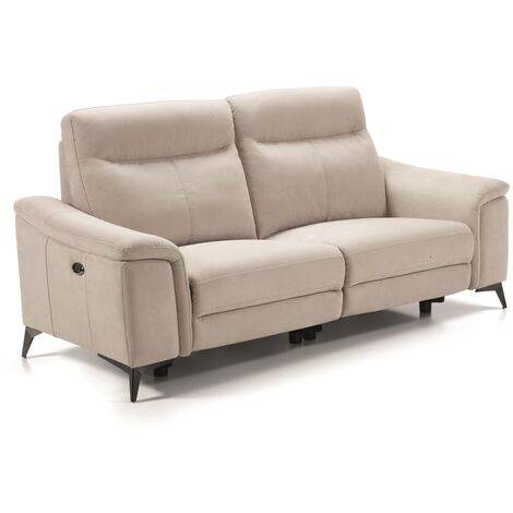Canapé de 3 places, 2 relax électriques en tissu couleur Gris clair - Longueur 227 x Profondeur 93 x Hauteur 103 cm (1/4)