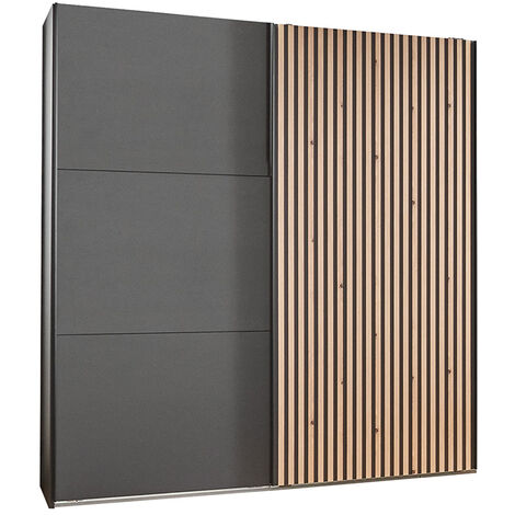 Armoire, placard avec portes coulissantes coloris graphite, imitation chêne Artisan - Longueur 200 x Hauteur 216 x Profondeur 65 cm (1/2)