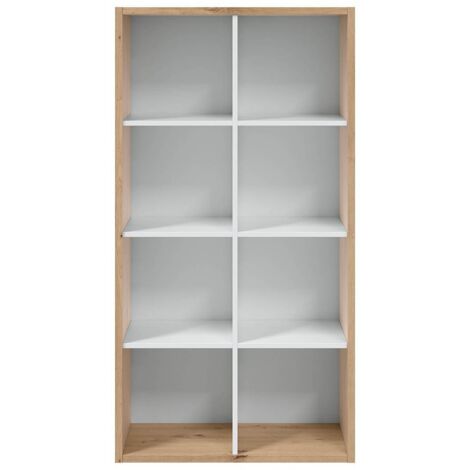 CALICOSY - Étagère bicolore 8 casiers décor blanc et chêne noueux - L72 cm (1/5)