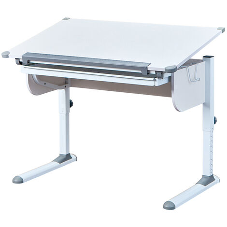 Bureau inclinable 1 tiroir bois laqué blanc et gris - Dim :
L 110 x H 55-78 x P 68 cm -PEGANE-