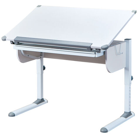 Bureau inclinable 1 tiroir bois laqué blanc et gris - Dim :
L 110 x H 55-78 x P 68 cm -PEGANE-