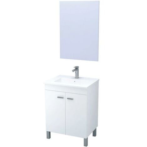 Meuble à poser HELGO - 60cm - Blanc - Mélaminé - Livré en kit
