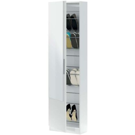 Meuble à chaussures blanc avec miroir 180x50x22 cm – Panneaux de particules – Design épuré pour rangement optimisé – Forex (1/5)