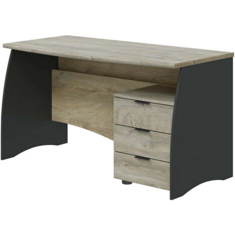 Bureau moderne avec tiroirs, Bureau avec 3 tiroirs, table PC, 136x67h74 cm, couleur Chêne et Anthracite (1/10)