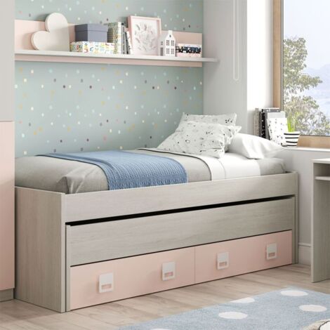 Usinestreet – Lit gigogne double 199 x 96 cm – Matériaux en aggloméré de mélamine – 2 matelas 90 x 190 cm et 90 x 180 cm – 2 tiroirs de rangement
