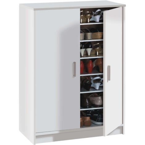 Meuble à chaussures blanc avec 2 portes – 6 étagères modulables – Dimensions 101x75x36 cm – Panneaux MDF résistant aux rayures – Habitdesign (1/10)