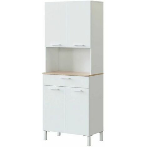 Alacena de cocina 4 puertas Blanco Artik (Blanco Mate) - Roble Canadian 72cm (ancho) x 186cm (alto)