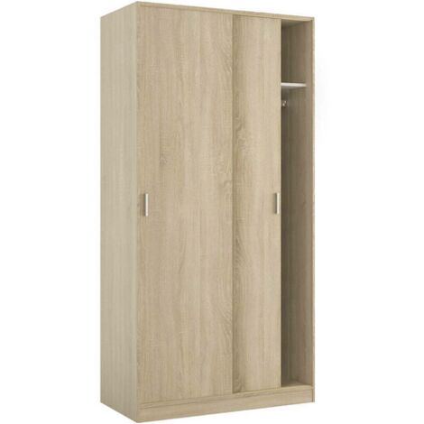 Armoire chêne 2 portes coulissantes – Dimensions 100 x 200 x 50 cm – Tringle à vêtements et étagère interne – Panneau mélaminé 15 mm – Habitdesign