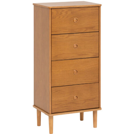 Pegane – Chiffonnier en bois MDF marron avec 4 tiroirs – Dimensions 50 x 35 x 107,5 cm – Meuble de rangement moderne pour salon ou chambre