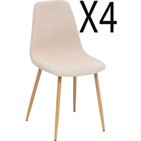 Lot de 4 chaises en velours coloris beige, pieds en bois imitation chêne - Longueur 45 x Profondeur 51 x Hauteur 87 cm -PEGANE- (1/3)