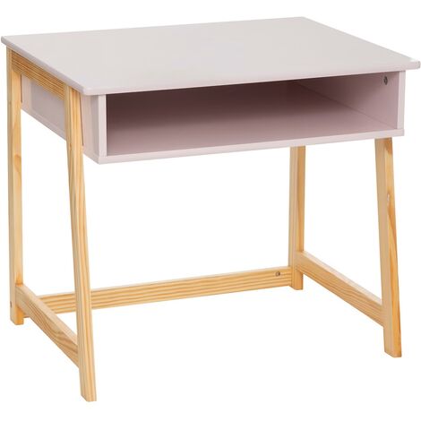 Table du bureau, meuble de bureau coloris rose et naturel - Longueur 58 x Profondeur 46 x Hauteur 52 cm -PEGANE- (1/3)