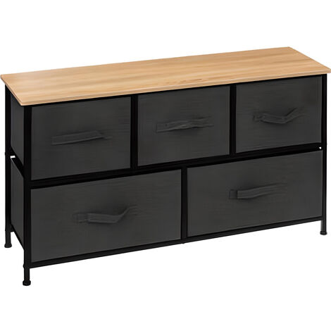 Pegane – Commode basse 5 tiroirs en bois MDF gris foncé – Dimensions 100x30x55 cm – Meuble de rangement moderne à assembler soi-même (1/4)