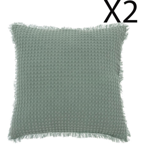 Lot de 2 coussins en coton coloris vert Céladon - Longueur 45 x Profondeur 10 x Hauteur 45 cm -PEGANE- (1/3)