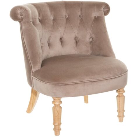 Pegane – Fauteuil crapaud en velours taupe et bois hévéa naturel – Dimensions 68x66x72 cm – Élégance moderne pour intérieur contemporain