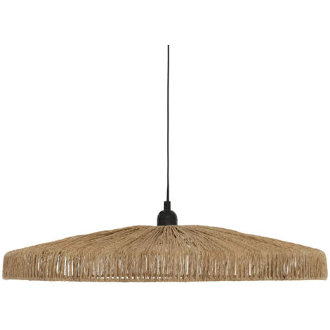 Pegane – Lampe suspendue en acier noir et bois de jute naturel – Diamètre 58 cm, hauteur 10 cm – Éclairage moderne pour intérieur (1/4)