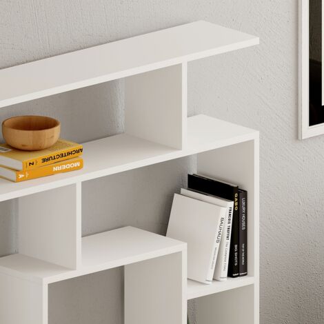 Etagère murale, bibliothèque en bois coloris blanc - longueur 125 x profondeur 22 x hauteur 129 cm