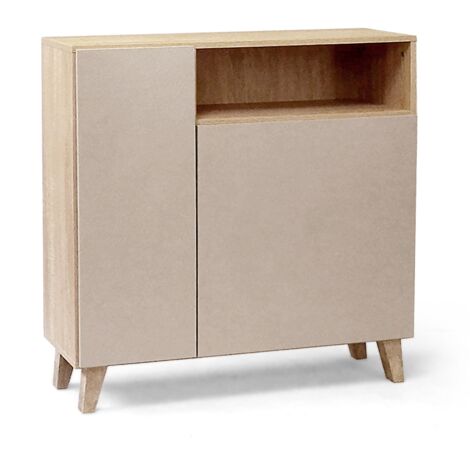 Pegane – Meuble à chaussures 2 portes chêne cambrian cappuccino – Dimensions 90x29x90 cm – Panneaux mélaminés pour assemblage facile (1/2)