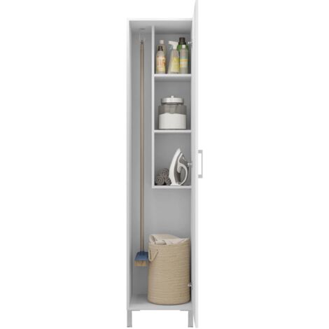 Pegane – Armoire de rangement 1 porte blanc – Panneaux de particules mélaminés – Dimensions 42 x 41 x 187 cm – 4 pieds pour déplacement facile