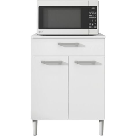 Armoire, placard de rangement avec 2 portes et 1 tiroir coloris blanc - longueur 61 x profondeur 39 x hauteur 84 cm (1/4)