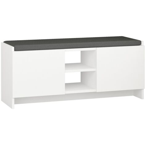 Etagère à chaussures, meuble à chaussures avec 2 portes coloris Blanc - longueur 110 x profondeur 37 x hauteur 43 cm (1/2)