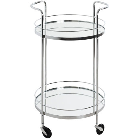 Desserte, table de desserte en acier chromé coloris gris et verre -diamètre 48 x hauteur 80 cm (1/4)