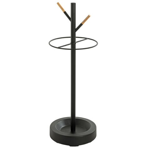 Porte-parapluies en métal coloris noir et hêtre coloris naturel -diamètre 26 x hauteur 73 cm (1/3)