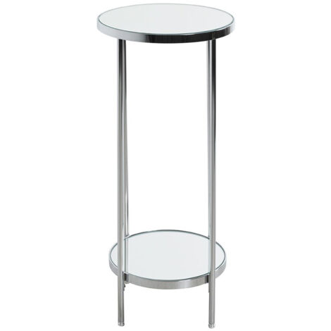 Porte plantes en acier chromé coloris gris et verre -diamètre 29 x hauteur 66 cm (1/2)