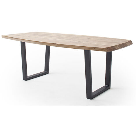 Table de salle à manger rectangulaire en bois d'acacia coloris naturel, pieds en métal peint coloris anthracite - longueur 200 x hauteur 77 x profondeur 100 cm (1/4)