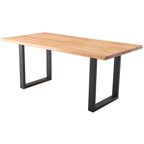 Table de salle à manger rectangulaire en bois hêtre massif huilé coloris naturel, pieds en métal noir - longueur 160 x hauteur 77 x profondeur 90 cm (1/2)
