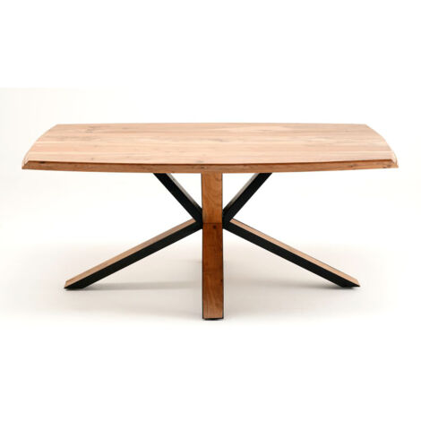 Table de salle à manger en bois d'acacia massif coloris naturel et métal laqué noir mat - longueur 180 x hauteur 77 x profondeur 100 cm (1/4)