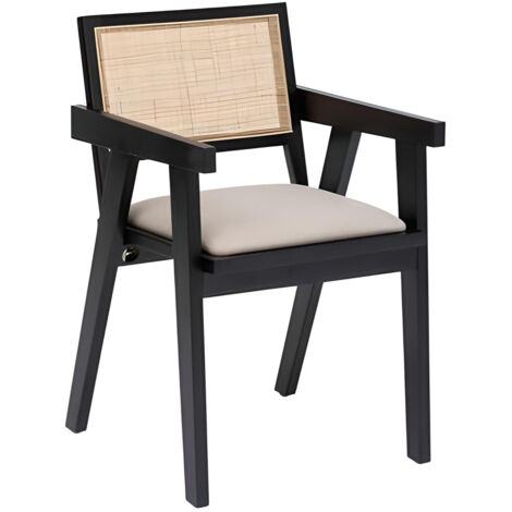Fauteuil de salle à manger en bois hévéa coloris noir - Longueur 50,5 x Profondeur 52,5 x Hauteur 81 cm (1/4)