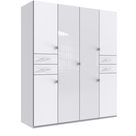 Armoire Placard, meuble de rangement coloris blanc et verre coloris blanc - Longueur 180 x Hauteur 208 x Profondeur 58 cm (1/3)