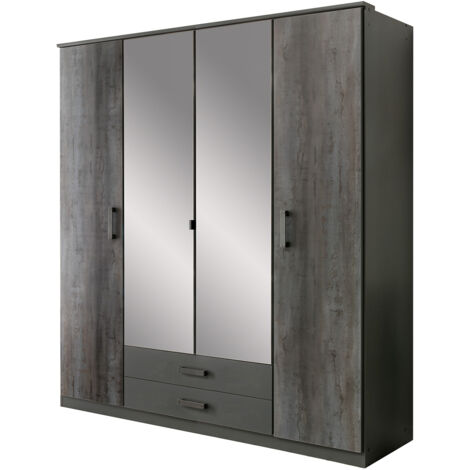 Armoire, meuble de rangement coloris Graphite - Longueur 180 x Hauteur 199 x Profondeur 58 cm (1/3)