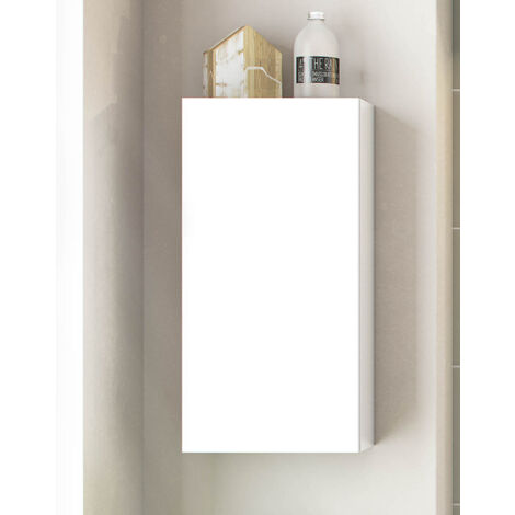 Pegane – Armoire murale de salle de bain 30 cm avec 1 porte – Dimensions 30 x 16 x 60 cm – Panneaux mélaminés blancs – Supports métalliques