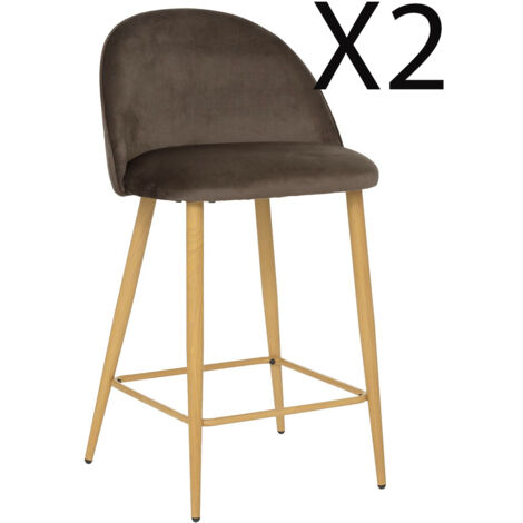 Lot de 2 chaises en tissu coloris taupe et pieds en métal coloris imitation chêne - Longueur 52 x Profondeur 49 x Hauteur 89 cm -PEGANE- (1/3)