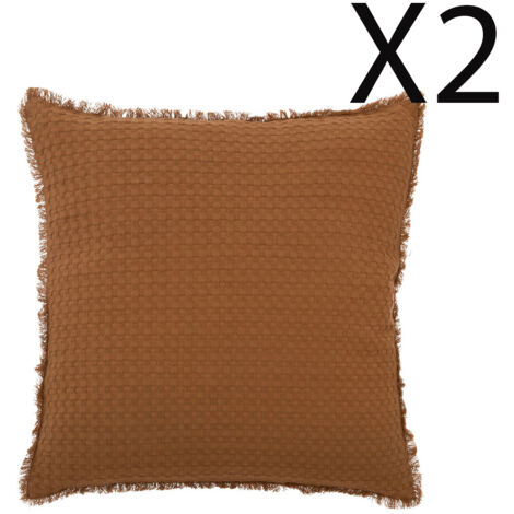 Lot de 2 coussins en coton coloris Terracotta - Longueur 45 x Profondeur 10 x Hauteur 45 cm -PEGANE- (1/3)