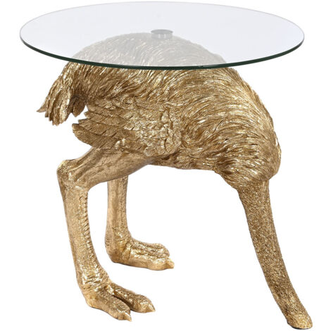 Table d'appoint ronde en résine coloris doré et verre - diamètre 60 x Hauteur 62 cm (1/5)