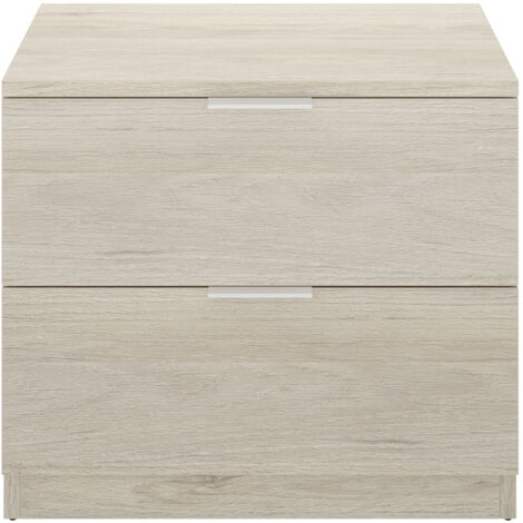 Table de chevet, table de nuit en bois avec 2 tiroirs coloris chêne naturel - Longueur 50 x Profondeur 34 x Hauteur 46 cm (1/4)