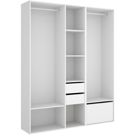 Pegane – Ensemble dressing 2 tiroirs et 1 porte à chaussures – Bois mélaminé chêne naturel et blanc – Dimensions 158x45x205 cm (1/5)