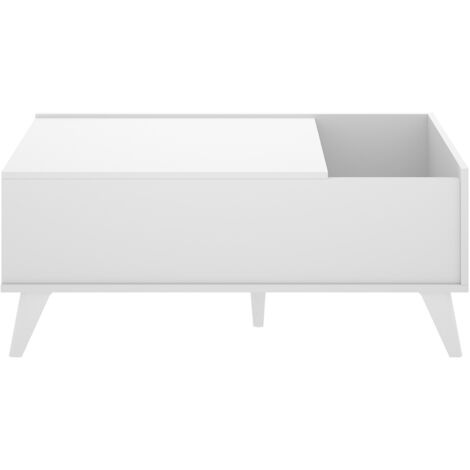 Table basse, table de salon relevable en bois mélaminé coloris blanc - Longueur 99 x Profondeur 60 x Hauteur 41cm (1/4)