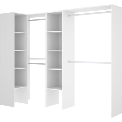 Pegane – Dressing d'angle en bois mélaminé blanc – Dimensions 228 x 79 x 187 cm – Résistant et robuste – Pour espaces optimisés