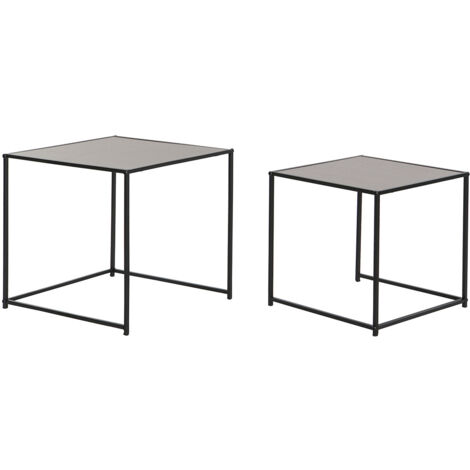 Set de 2 tables d'appoints en fer coloris noir et MDF coloris marron (1/4)
