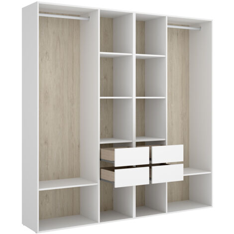 Pegane – Ensemble dressing 4 tiroirs – Fond d'arrière réversible chêne naturel et blanc – Dimensions 196 x 45 x 205 cm – Bois mélaminé (1/4)