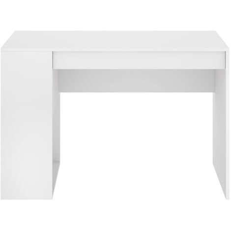 Meuble de bureau, table de bureau en bois mélaminé avec 1 étagère et 1 tiroir coloris blanc - Longueur 115 x Profondeur 50 x Hauteur 74 cm (1/4)