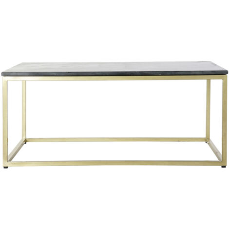 Table basse, table de salon rectangulaire en fer doré et marbre noir - longueur 100 x profondeur 61 x Hauteur 43 cm (1/5)